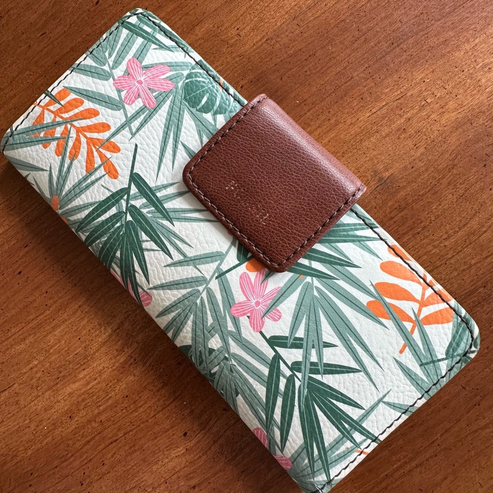 Floral Tropical Wallet with Brown Accent